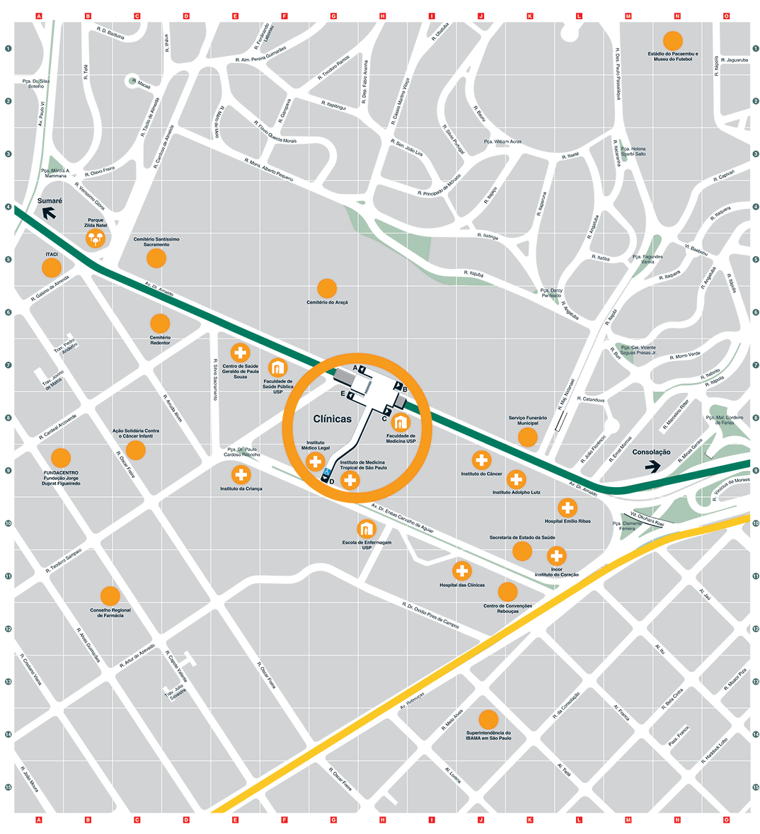 Mapa dos arredores da Estação Clínicas