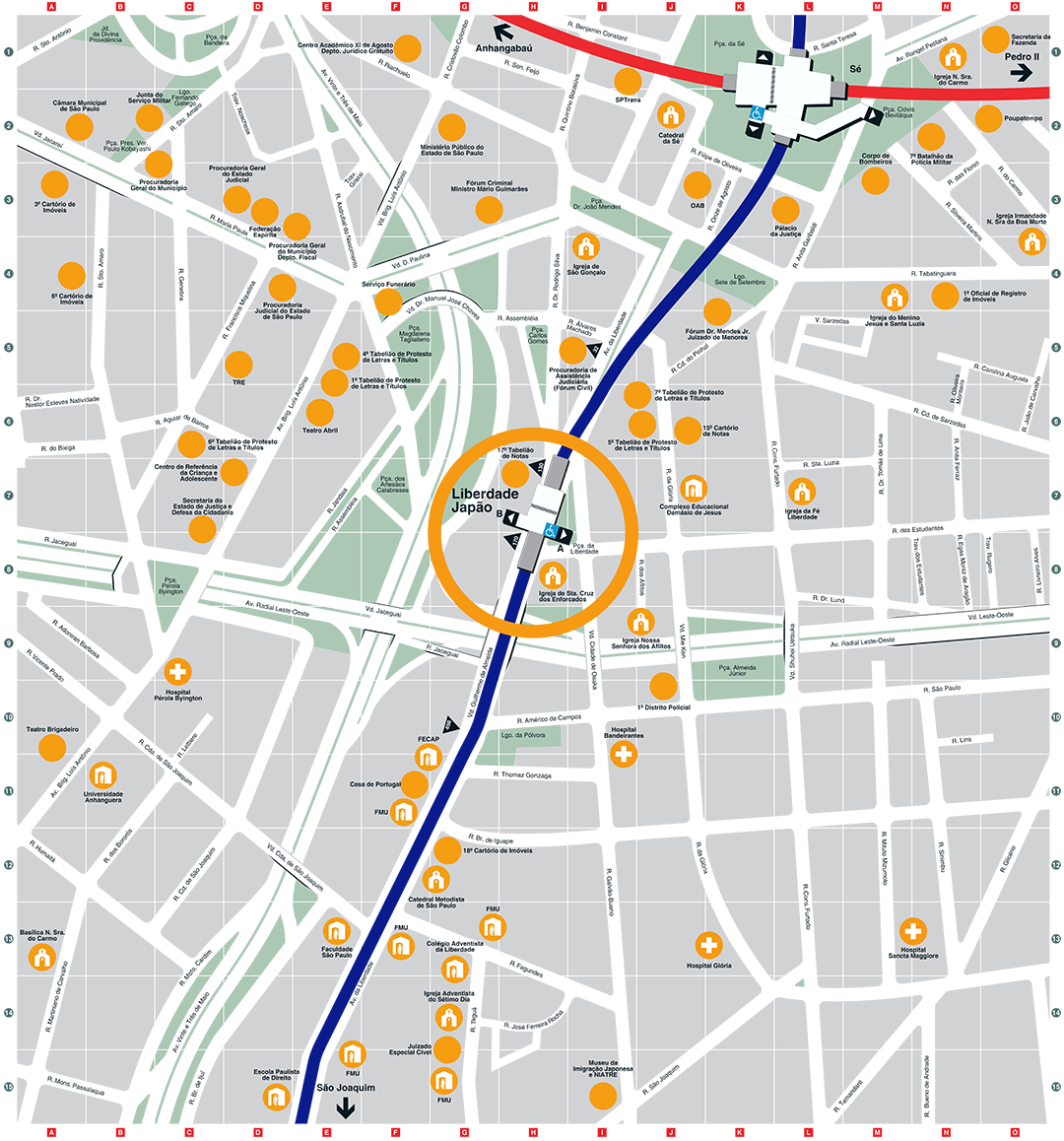 Mapa dos arredores da Estação Japão-Liberdade