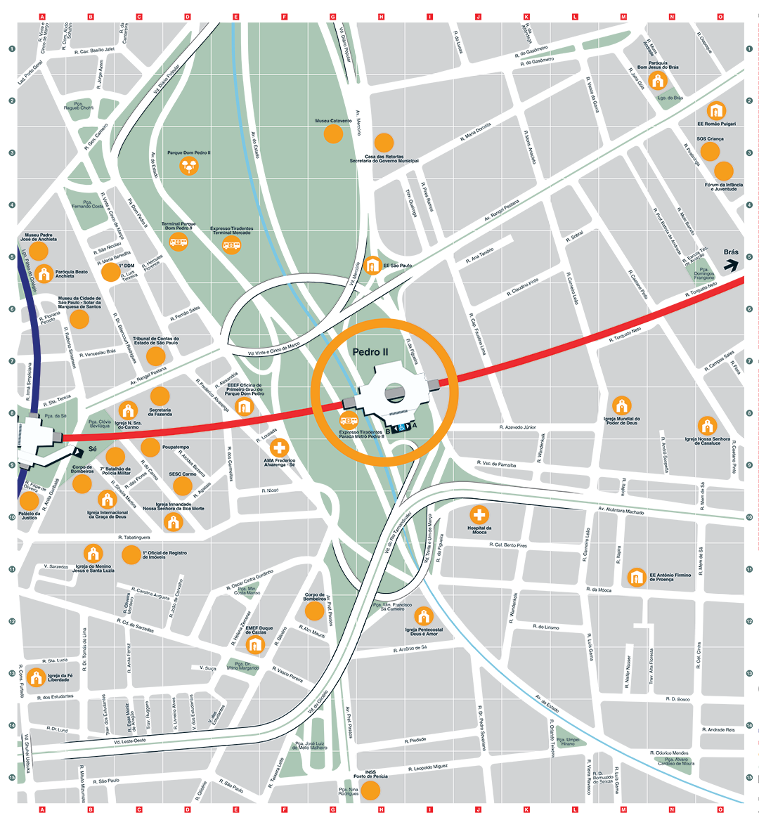 Mapa dos arredores da Estação Pedro II