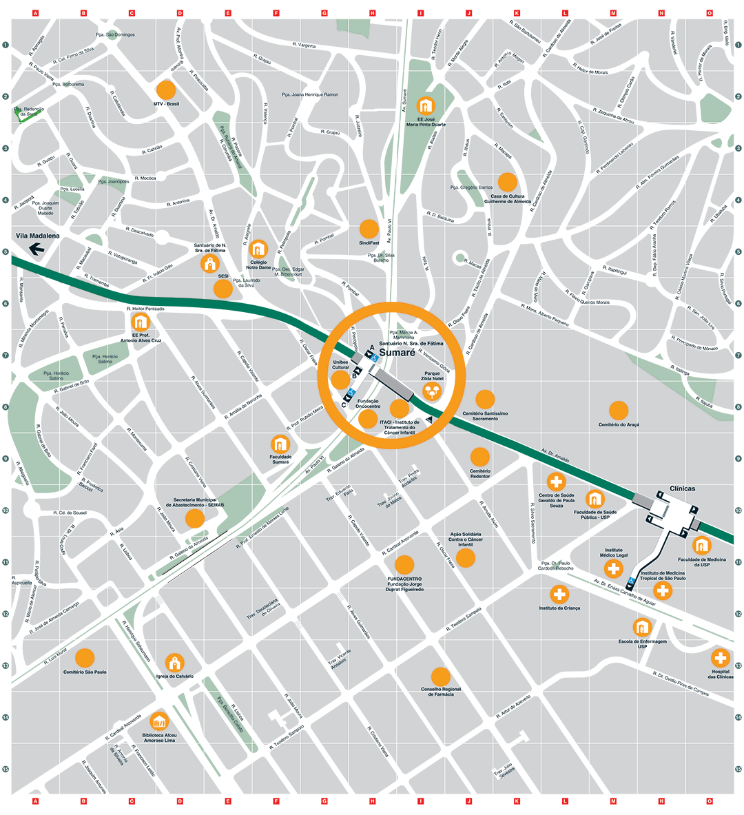 Mapa dos arredores da Estação S. N. Sra. Fátima-Sumaré