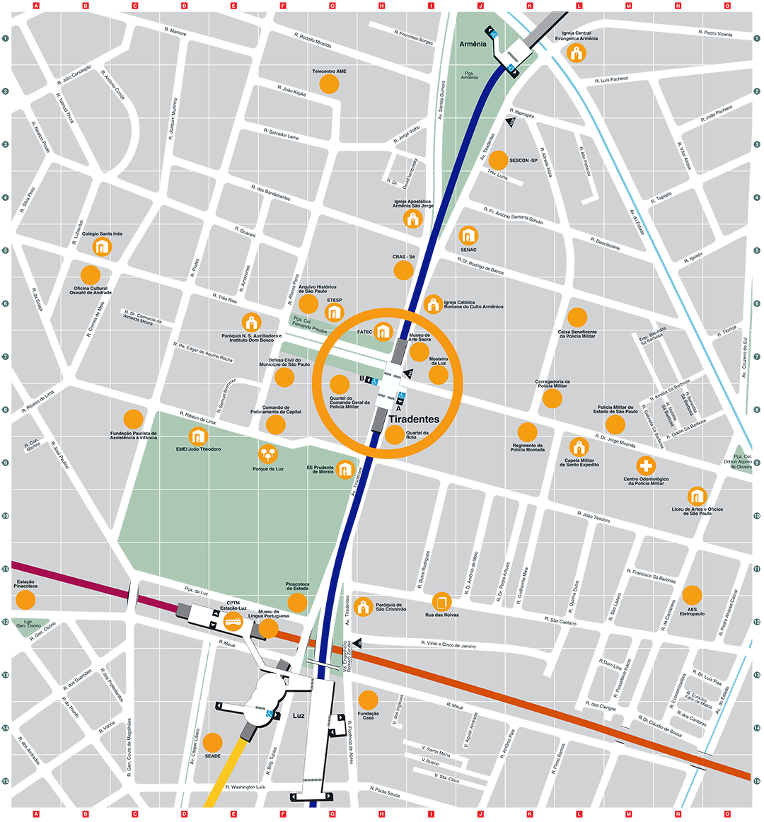 Mapa dos arredores da Estação Tiradentes