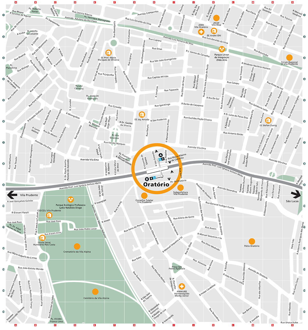 Mapa dos arredores da Estação Oratório