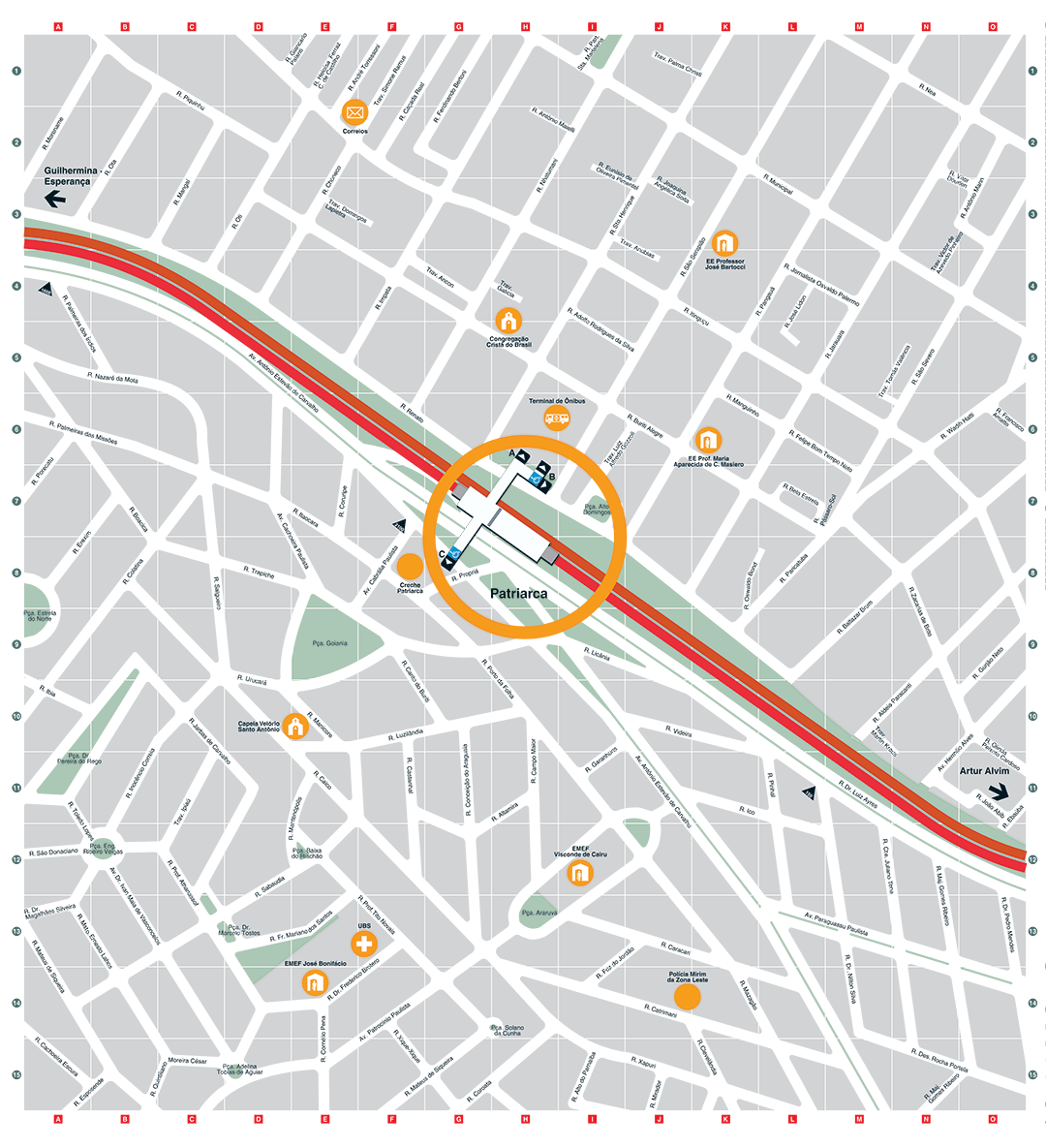 Mapa dos arredores da Estação Patriarca-Vila Ré