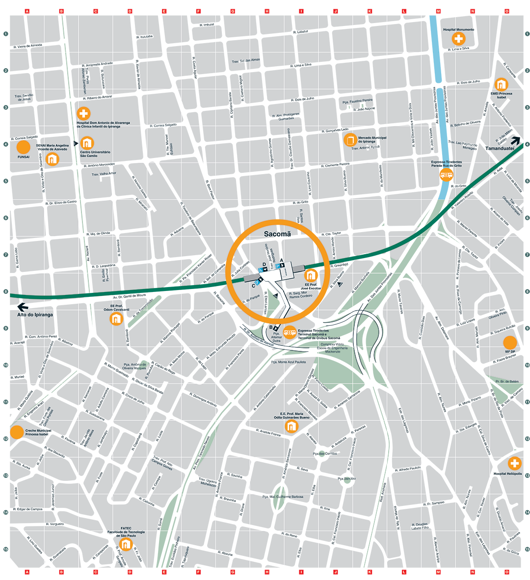 Mapa dos arredores da Estação Sacomã