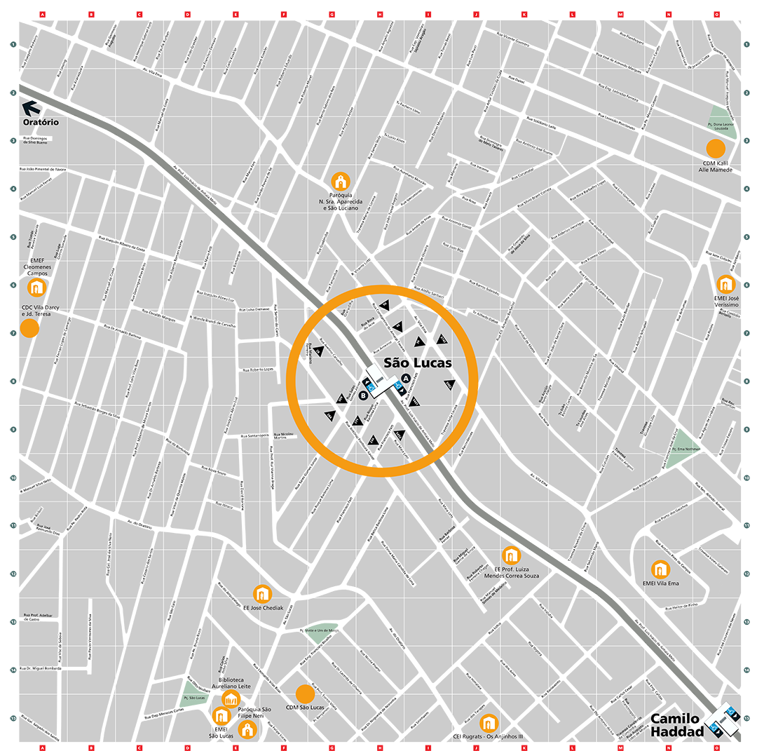 Mapa dos arredores da Estação São Lucas