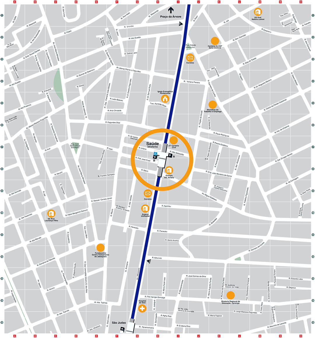 Mapa dos arredores da Estação Saúde-Ultrafarma
