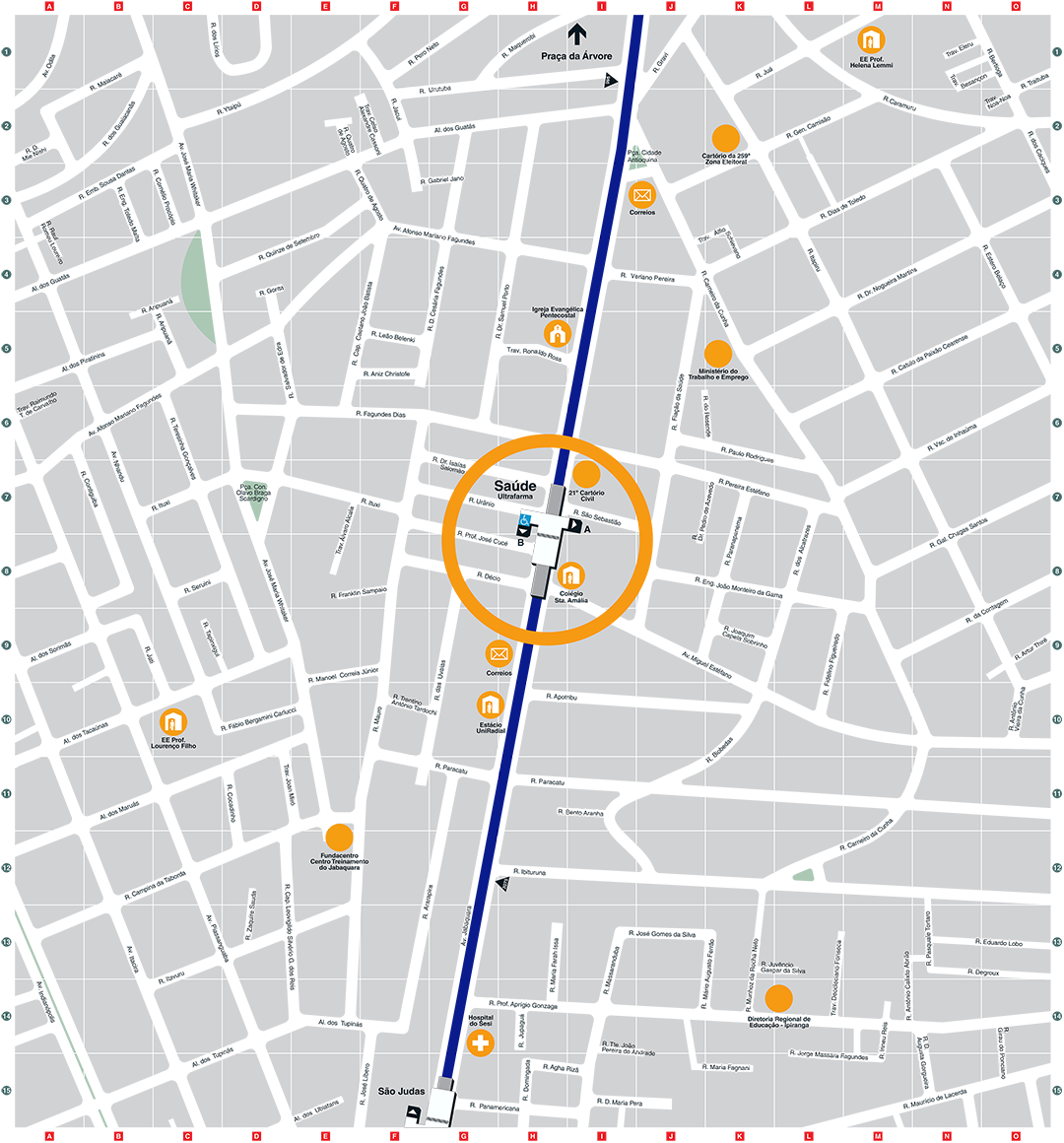 Mapa dos arredores da Estação Saúde