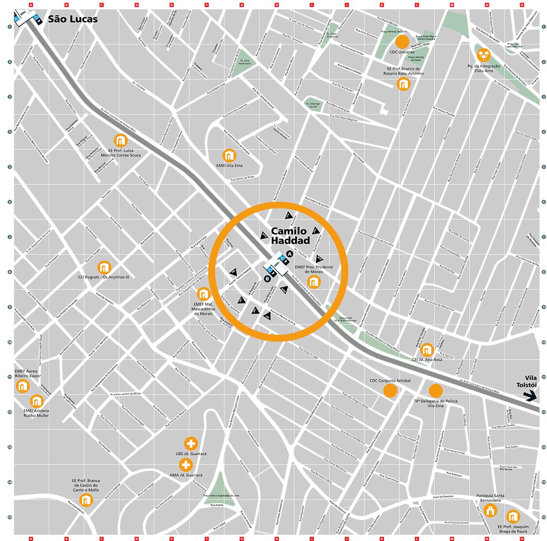 Mapa dos arredores da Estação Camilo Haddad