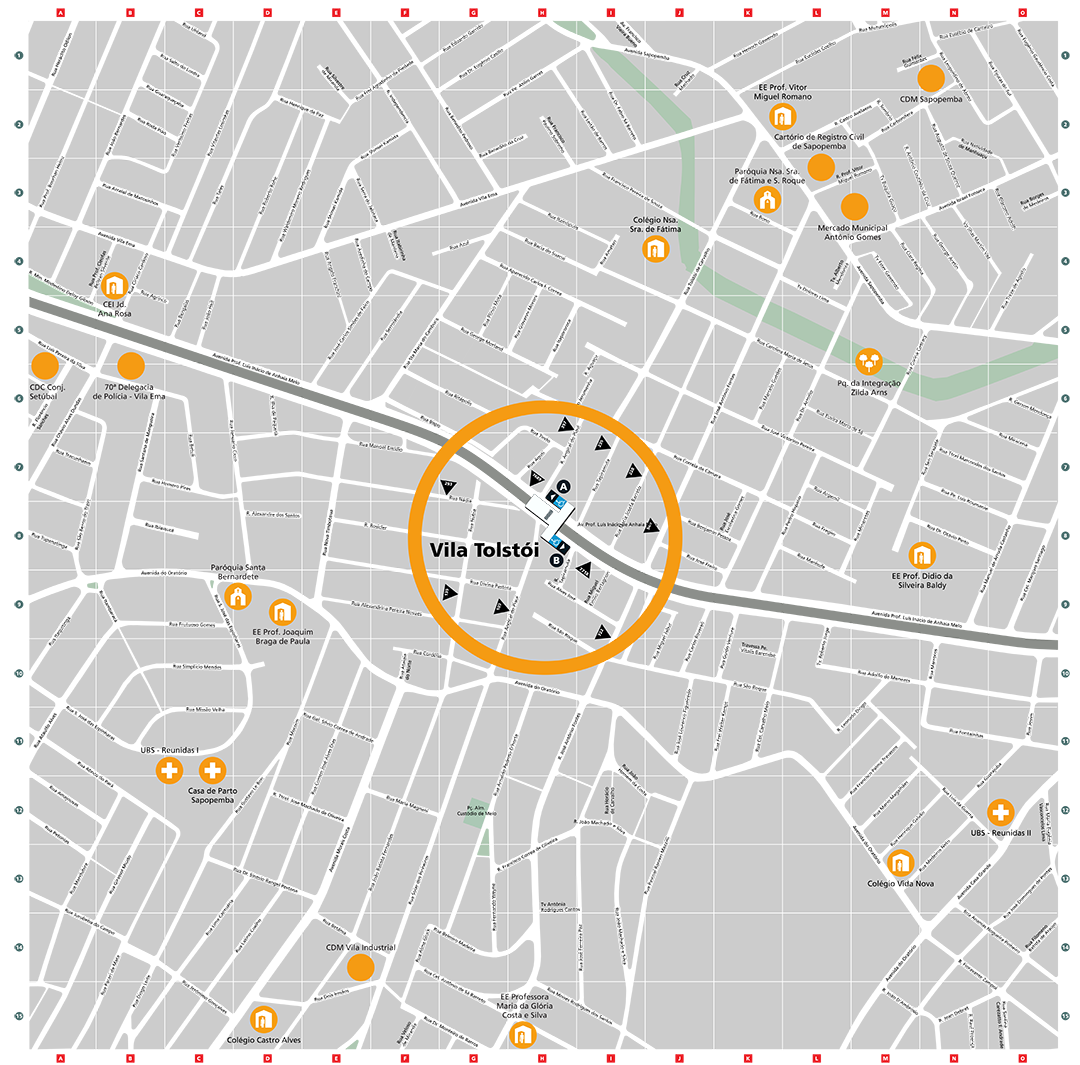 Mapa dos arredores da Estação Vila Tolstói