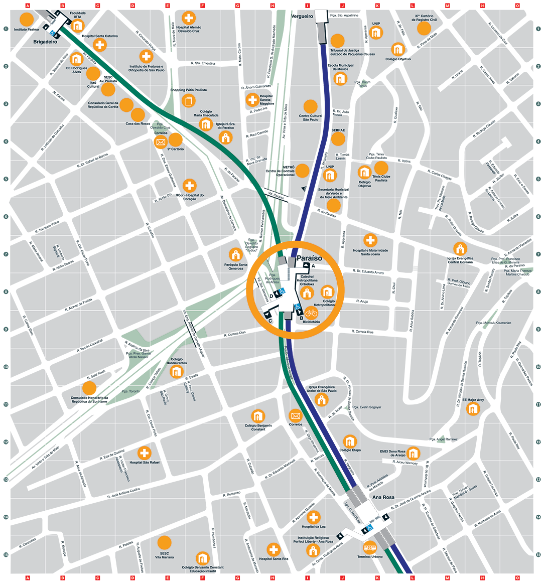 Mapa dos arredores da Estação Paraíso