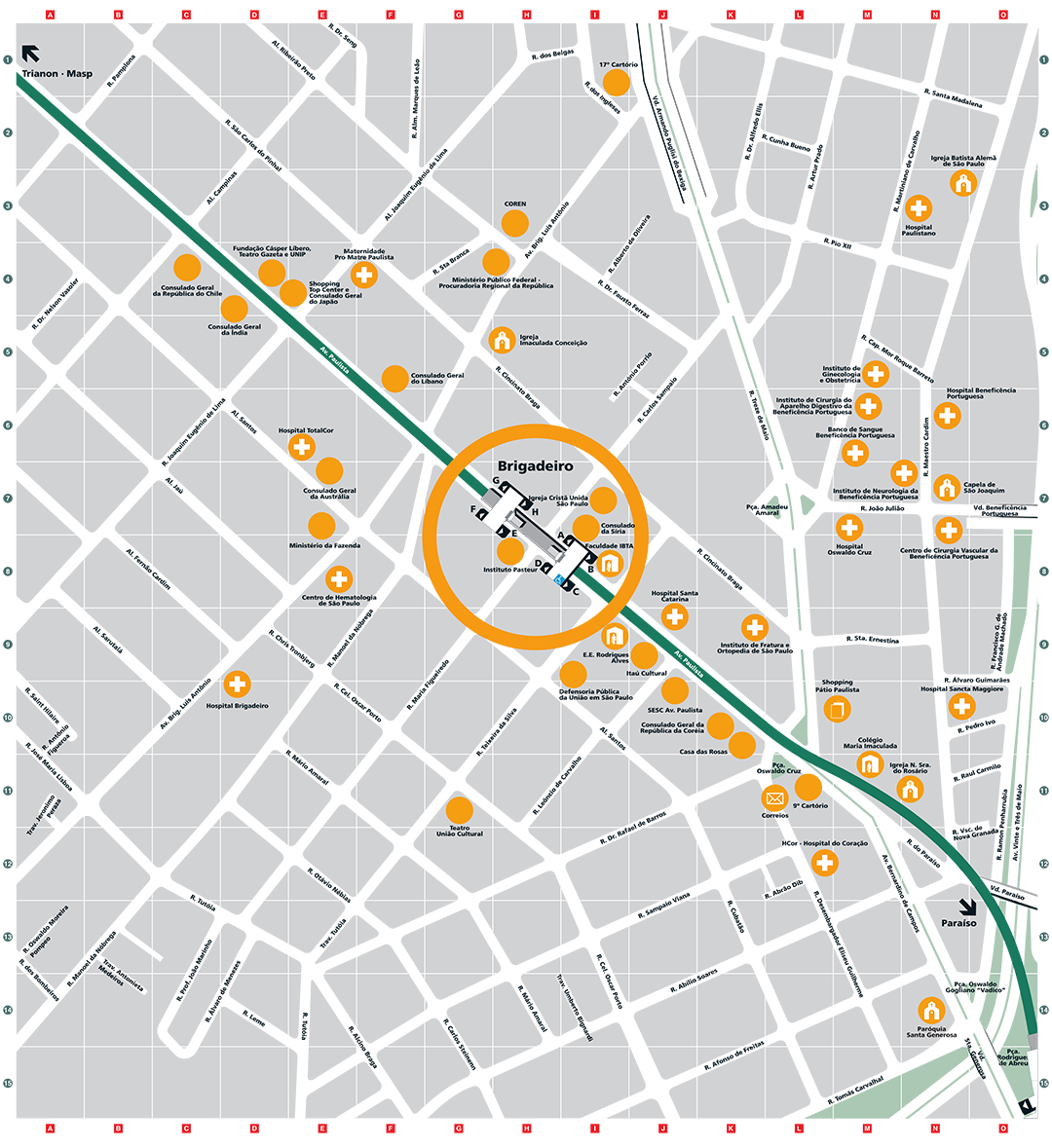 Mapa dos arredores da Estação Brigadeiro