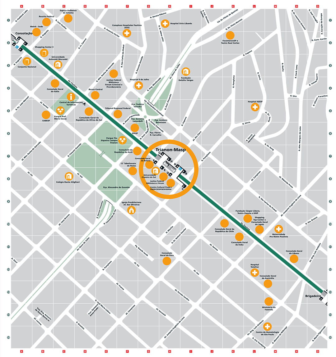 Mapa dos arredores da Estação Trianon-Masp