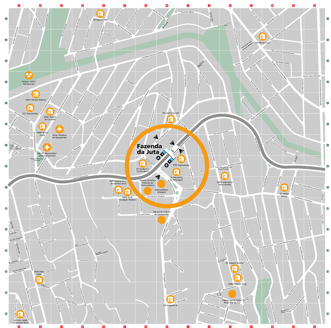 Mapa dos arredores da Estação Fazenda da Juta