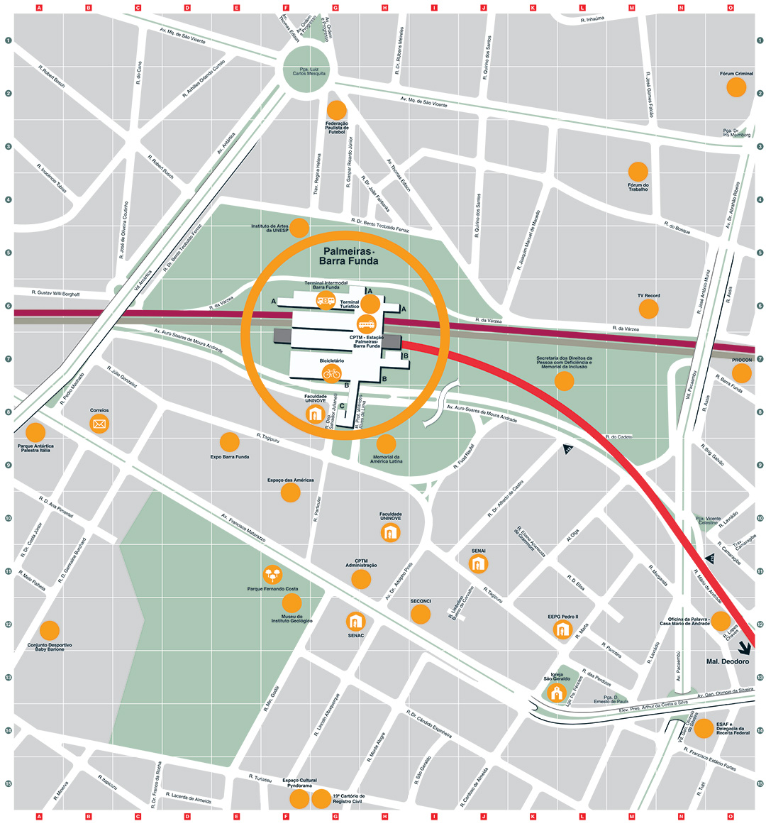 Mapa dos arredores da Estação Palmeiras-Barra Funda