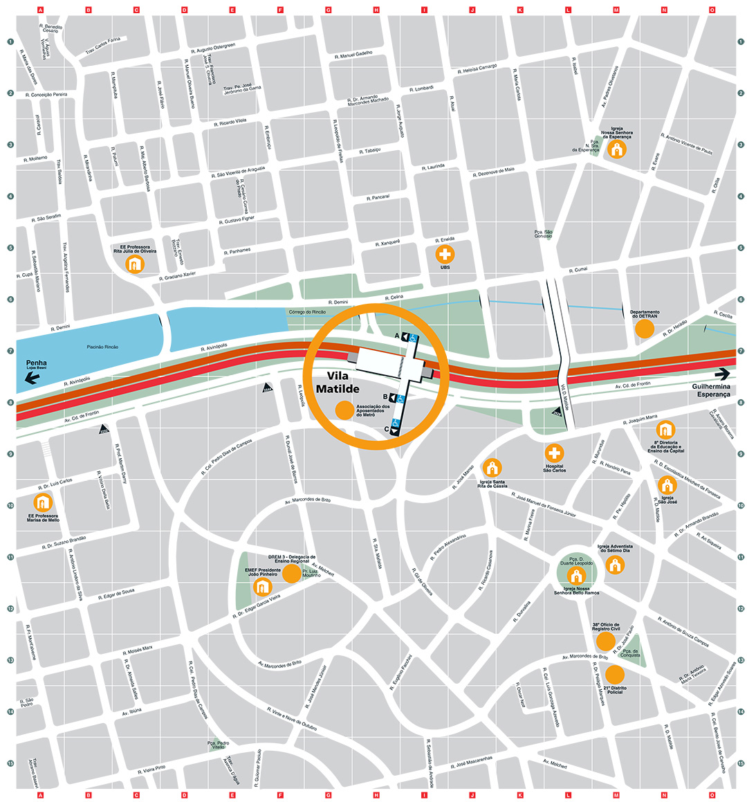 Mapa dos arredores da Estação Vila Matilde