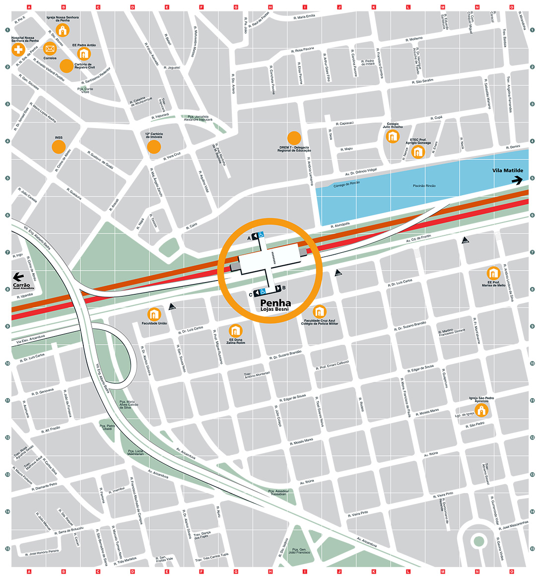 Mapa dos arredores da Estação Penha-Lojas Besni
