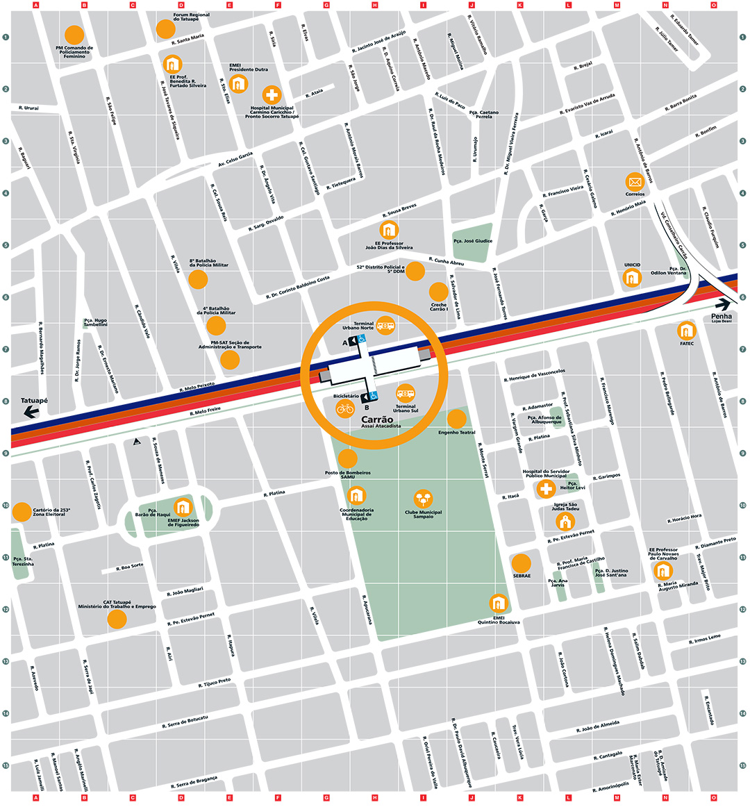 Mapa dos arredores da Estação Carrão-Assaí Atacadista