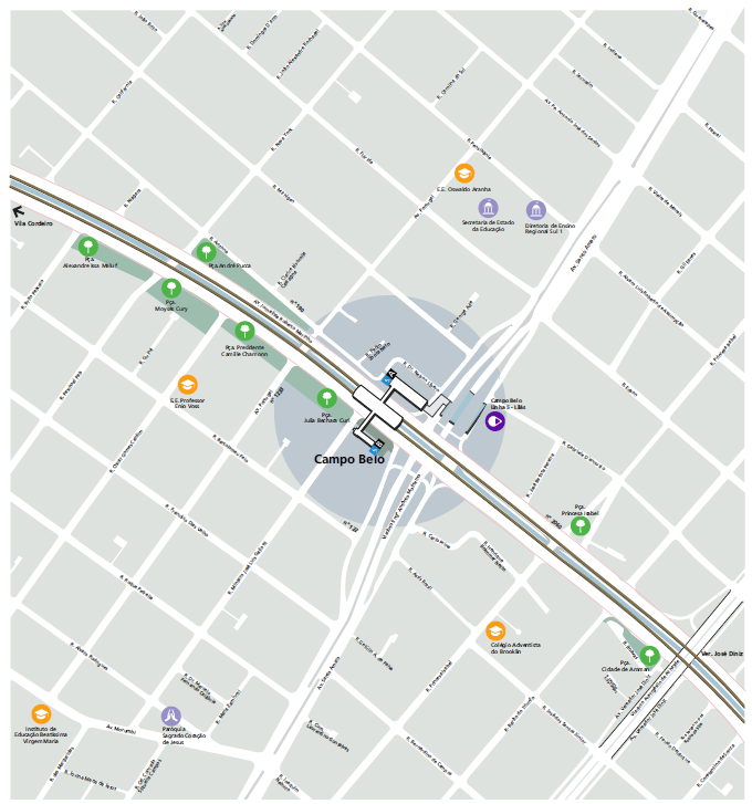Clique aqui para ver os pontos de interesse ao redor da Estação Campo Belo Mapa dos arredores da Estação Campo Belo