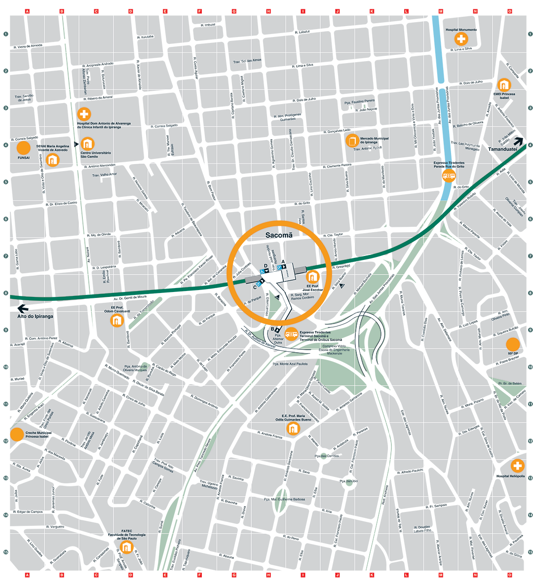 Clique aqui para ver os pontos de interesse ao redor da Estação Sacomã Mapa dos arredores da Estação Sacomã