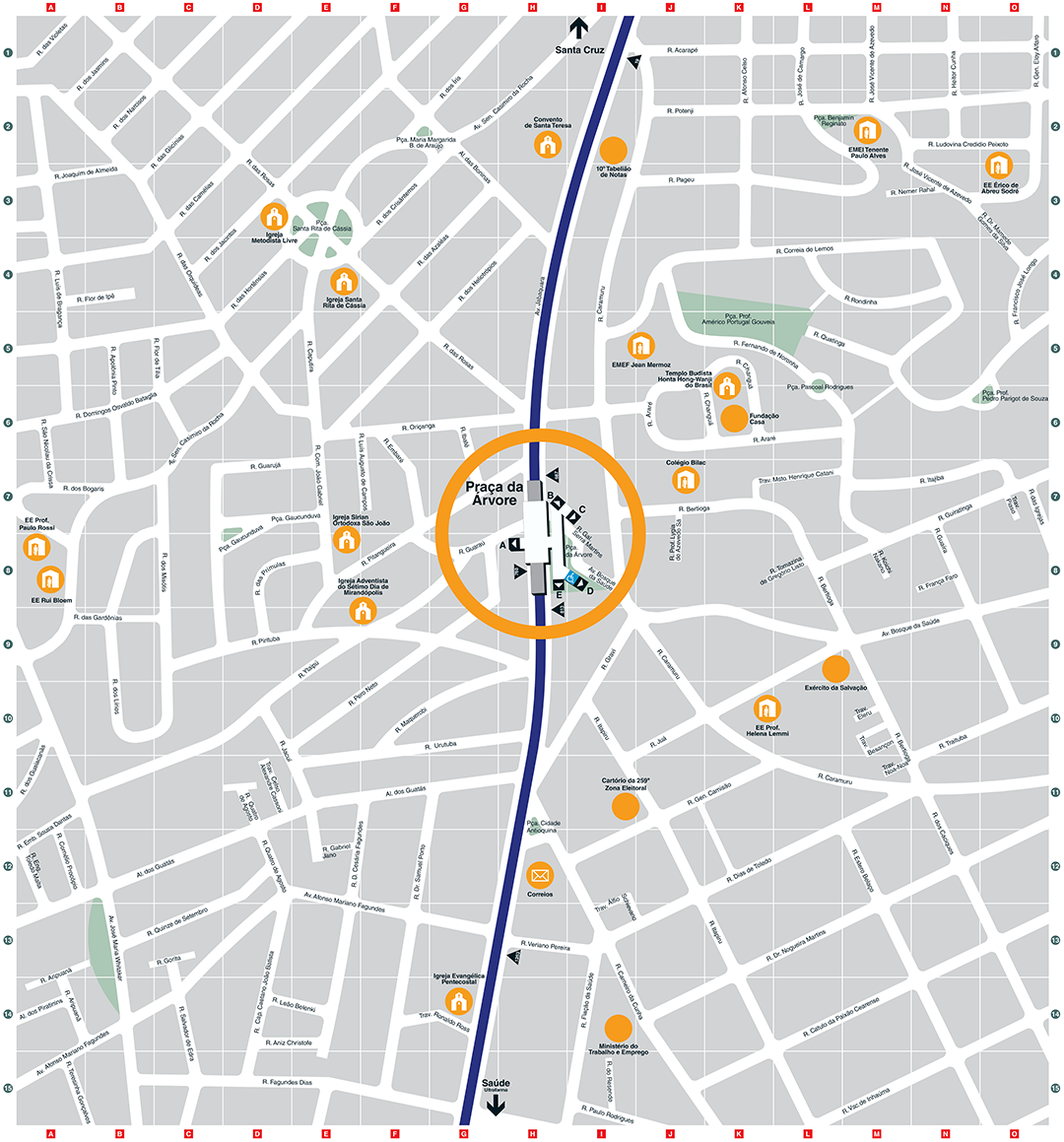 Clique aqui para ver os pontos de interesse ao redor da Estação Praça da Árvore Mapa dos arredores da Estação Praça da Árvore